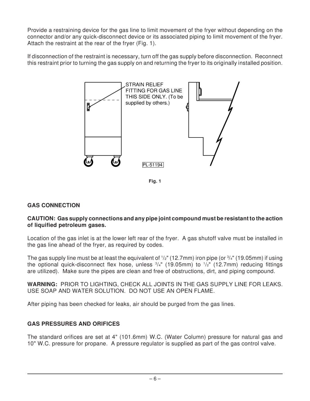 Hobart EFO40 manual GAS Connection, GAS Pressures and Orifices 