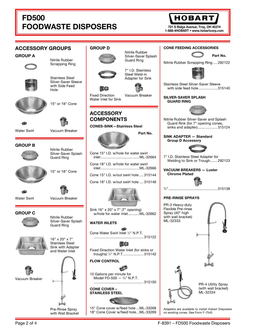 Hobart FD500 specifications Group a, Group B, Group C, Group D 