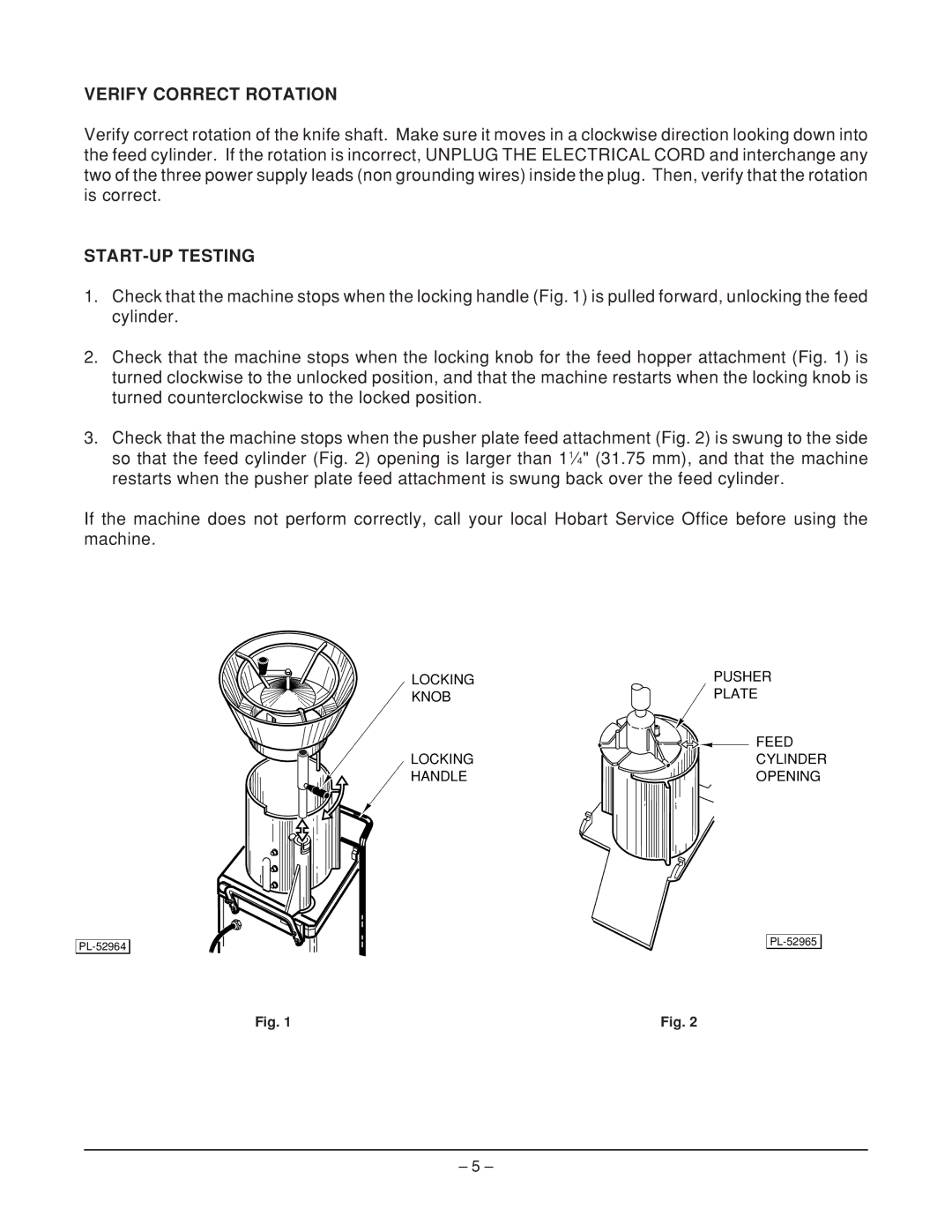 Hobart FP400 manual Verify Correct Rotation, START-UP Testing 