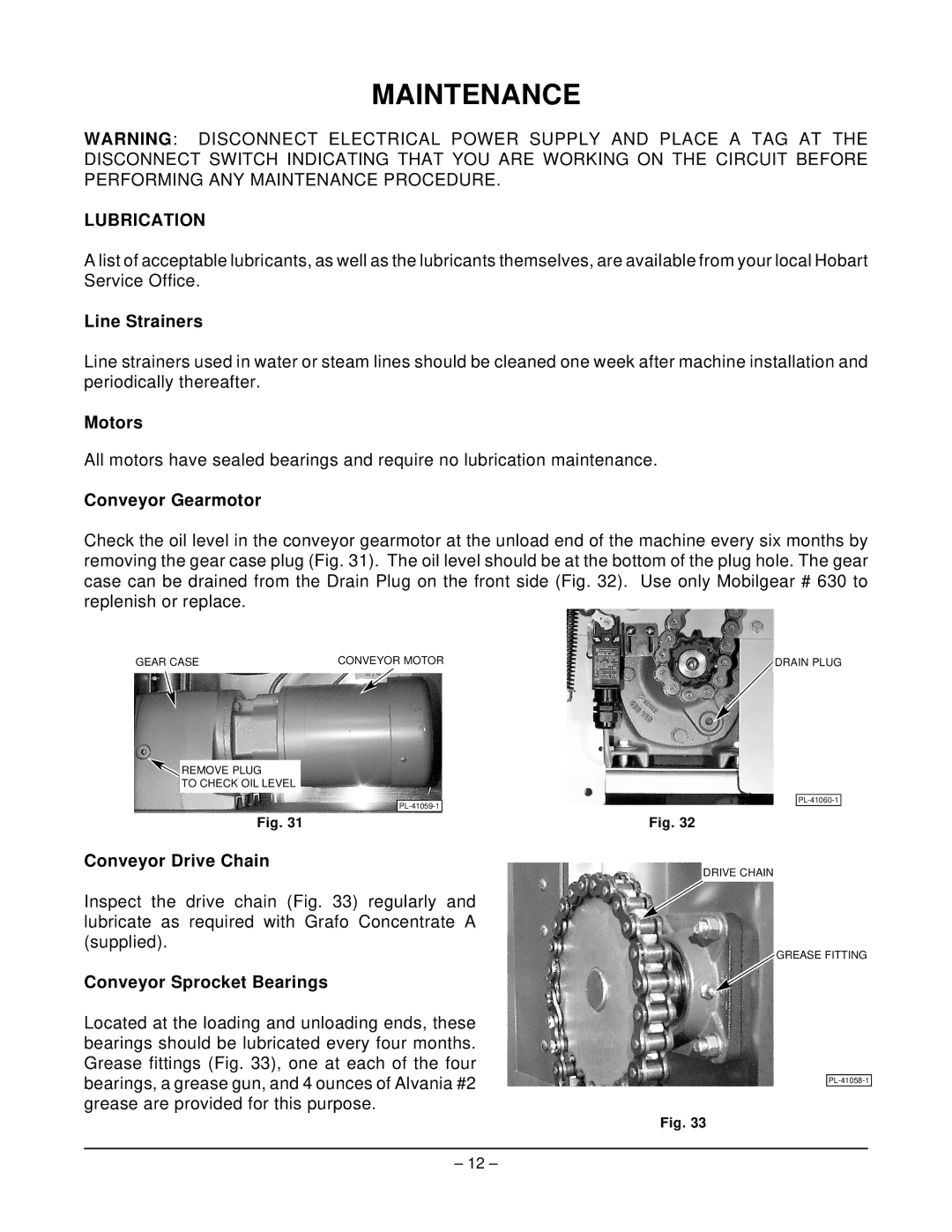 Hobart FT900 SERIES manual Lubrication 