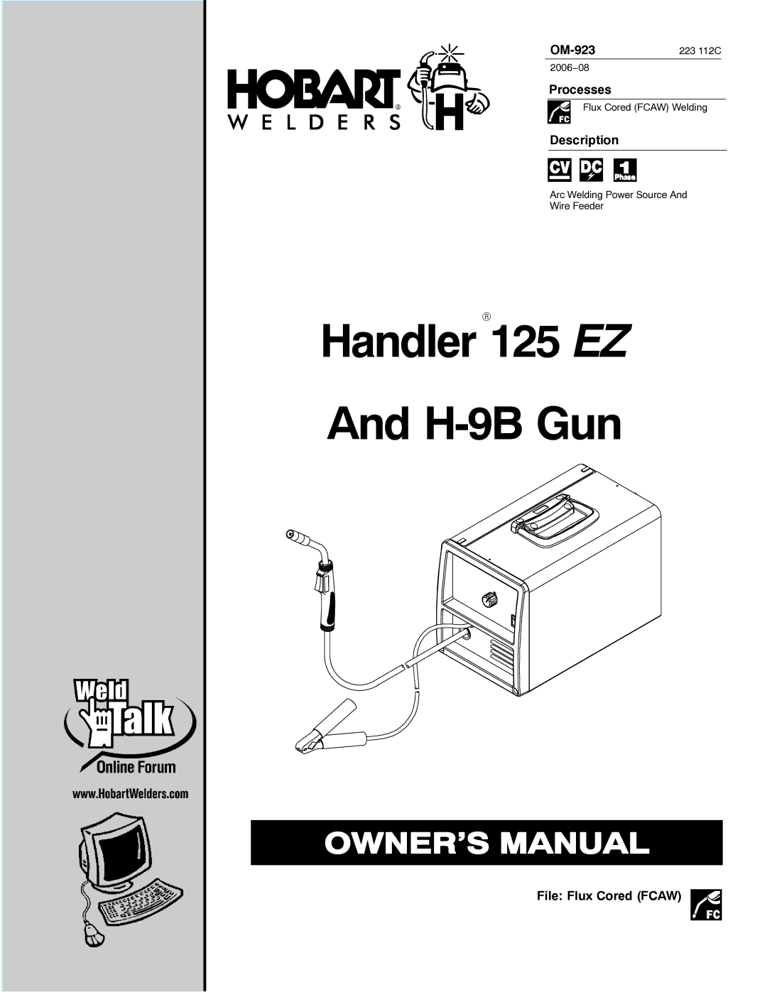 Hobart 125 EZ, H-9B manual OM-923, Processes, Description, File Flux Cored Fcaw 