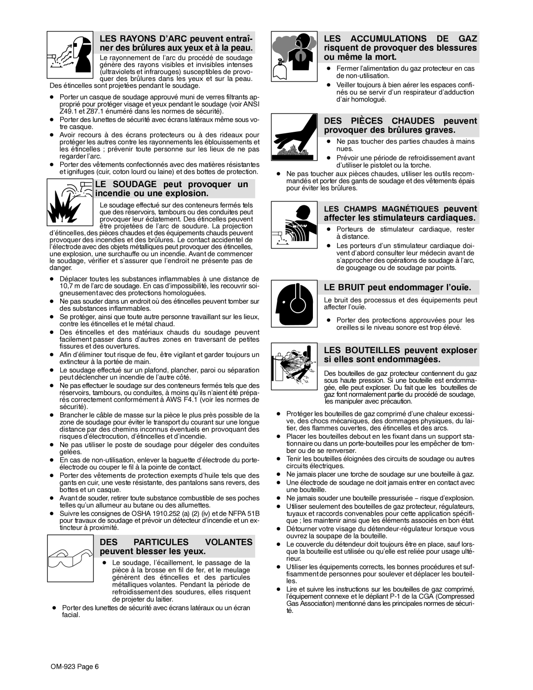 Hobart H-9B LE Soudage peut provoquer un, Incendie ou une explosion, DES Particules Volantes peuvent blesser les yeux 