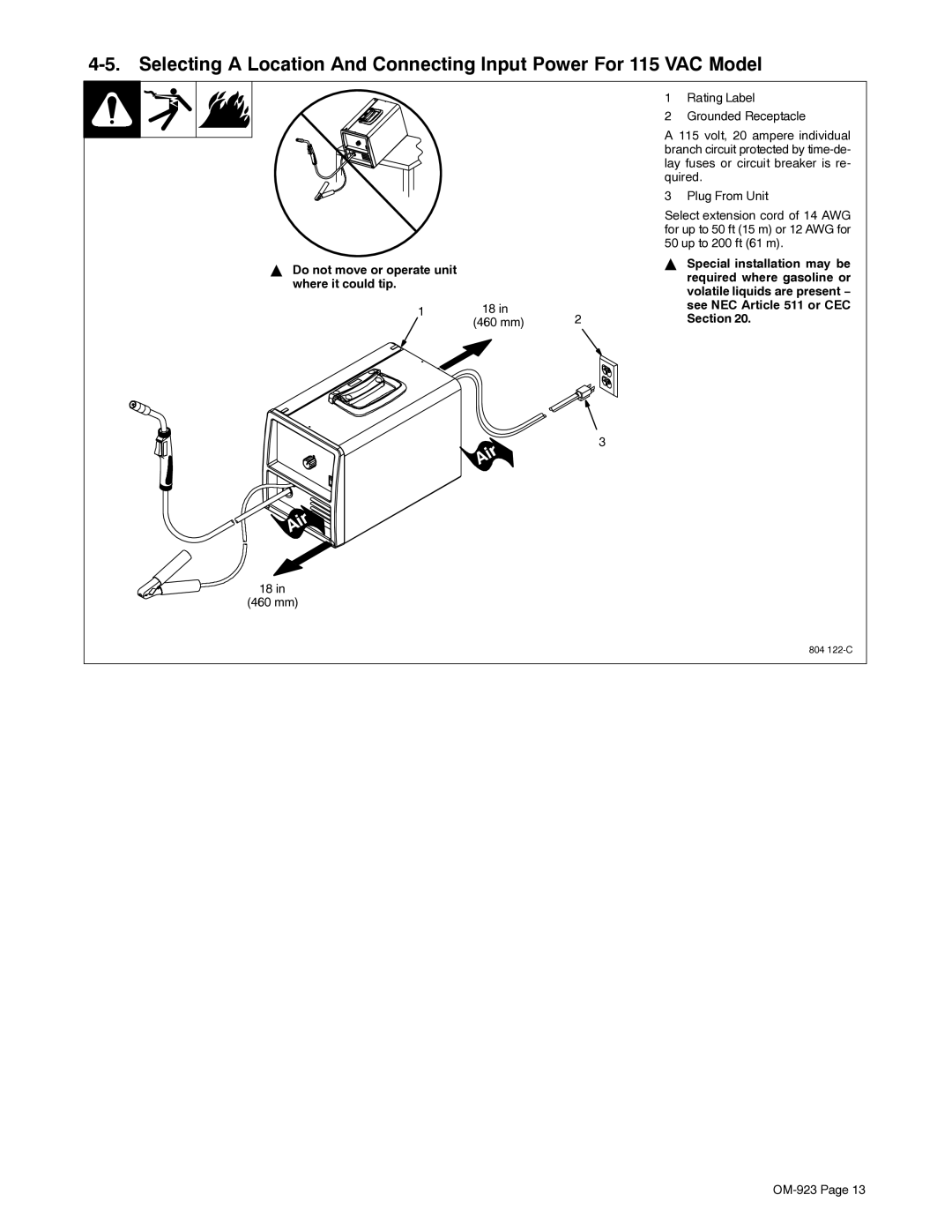 Hobart 125 EZ, H-9B manual Do not move or operate unit where it could tip 