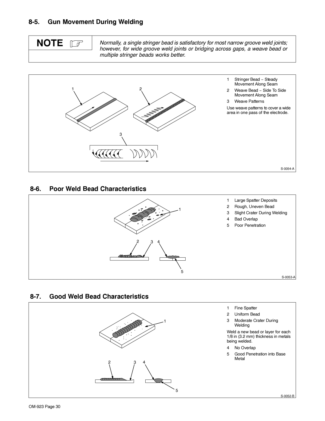 Hobart H-9B, 125 EZ manual Gun Movement During Welding, Poor Weld Bead Characteristics, Good Weld Bead Characteristics 