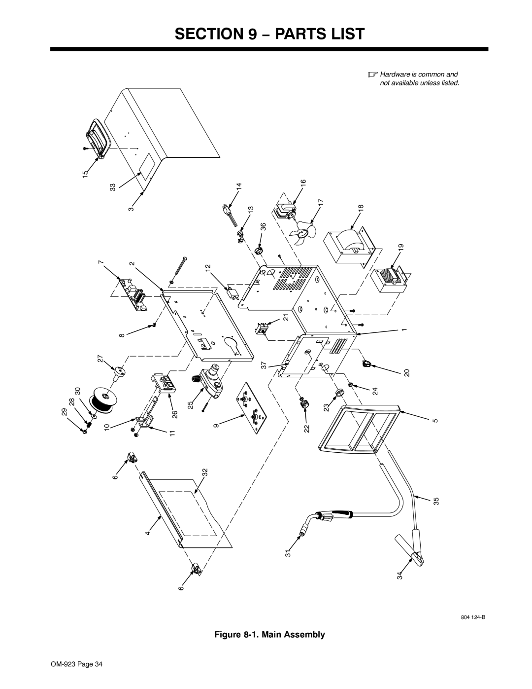 Hobart H-9B, 125 EZ manual Parts List, Main Assembly 