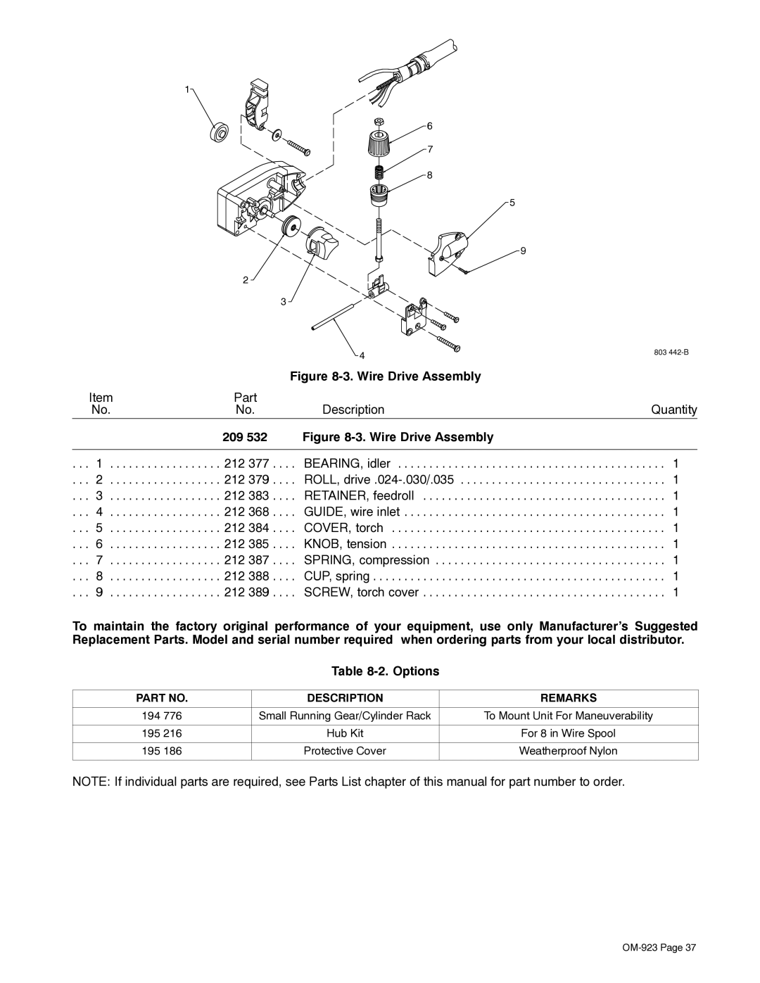 Hobart 125 EZ, H-9B manual Wire Drive Assembly, 209 