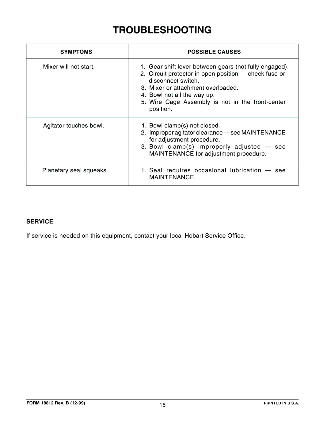 Hobart H600 manual Troubleshooting, Service 