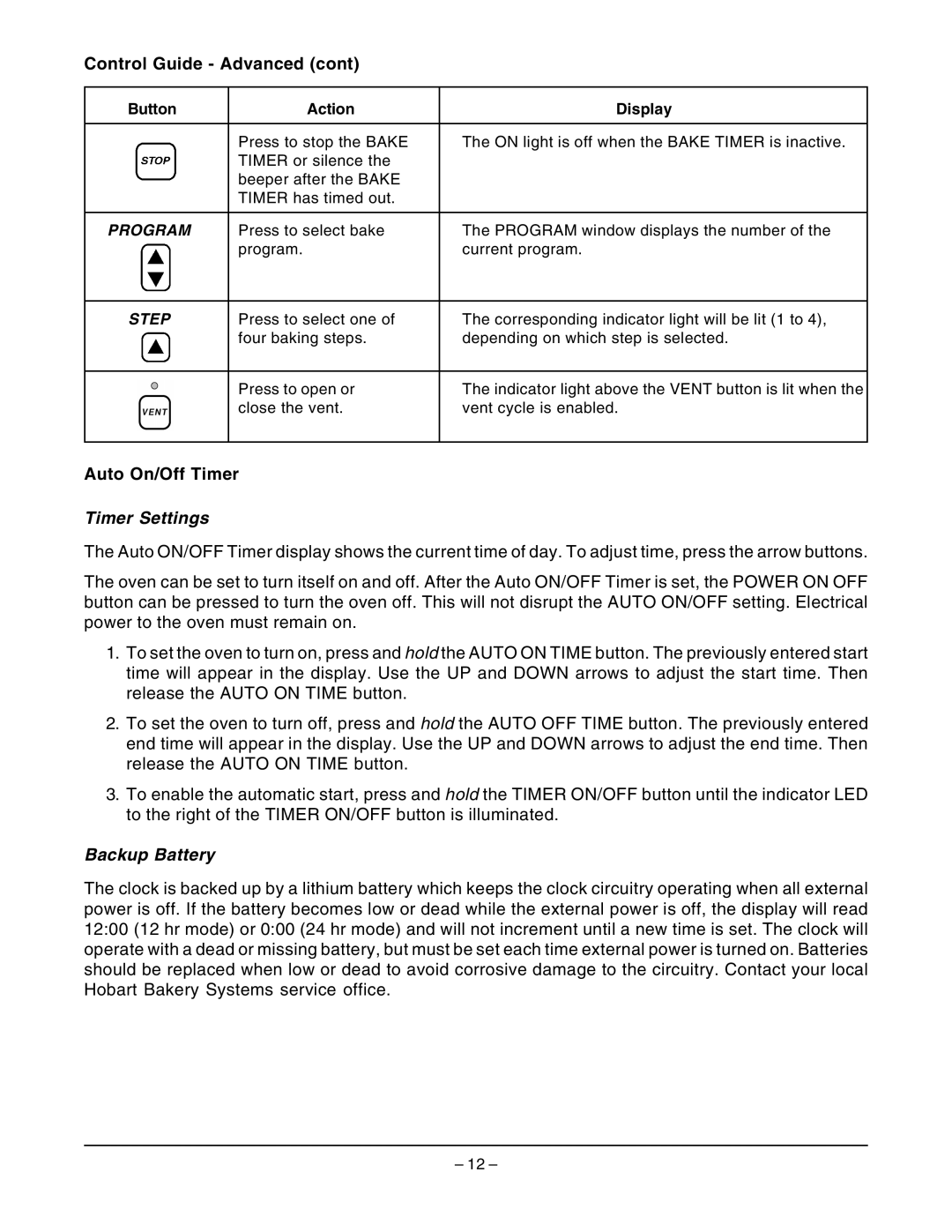 Hobart HBA2E, HBA2G manual Auto On/Off Timer, Step 