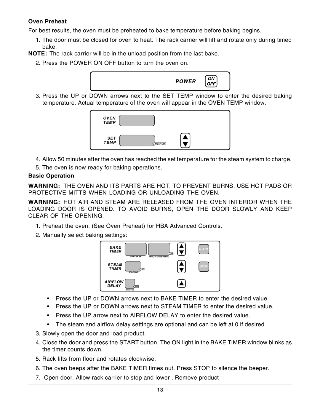 Hobart HBA2G, HBA2E manual Oven Preheat 