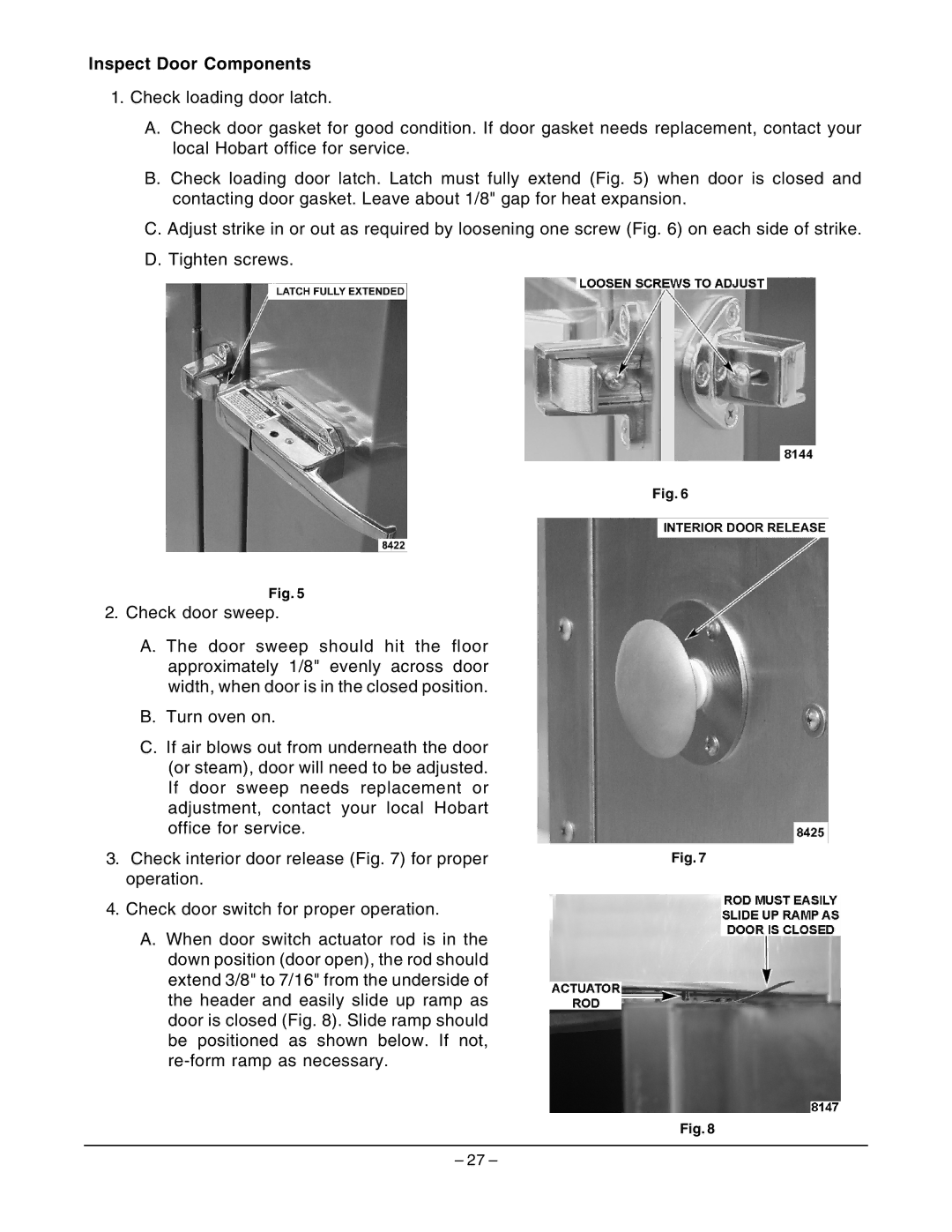 Hobart HBA2G, HBA2E manual Inspect Door Components 