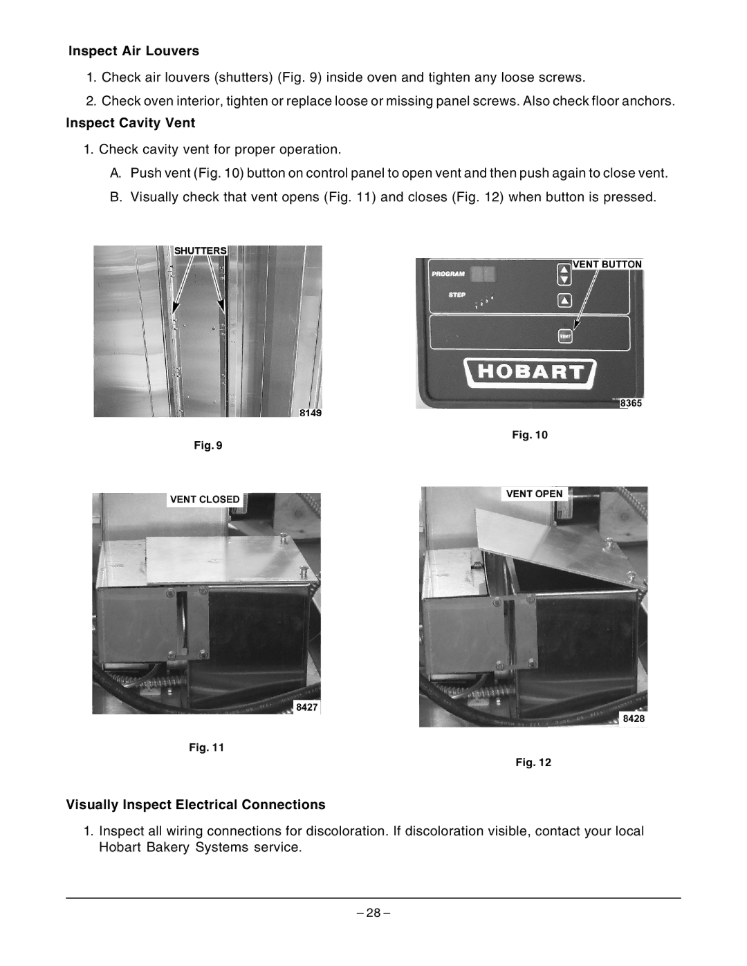 Hobart HBA2E, HBA2G manual Inspect Air Louvers, Inspect Cavity Vent, Visually Inspect Electrical Connections 