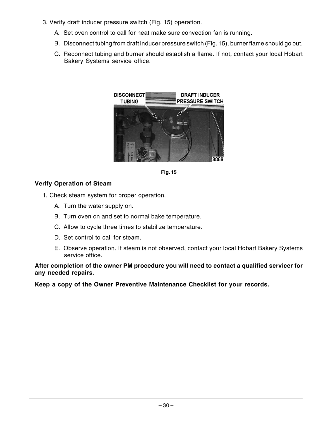 Hobart HBA2E, HBA2G manual Verify Operation of Steam 