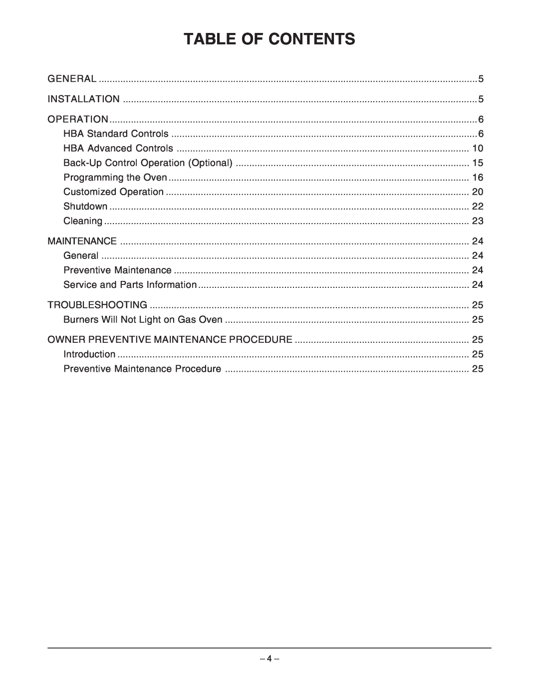 Hobart HBA2E, HBA2G manual Table Of Contents 