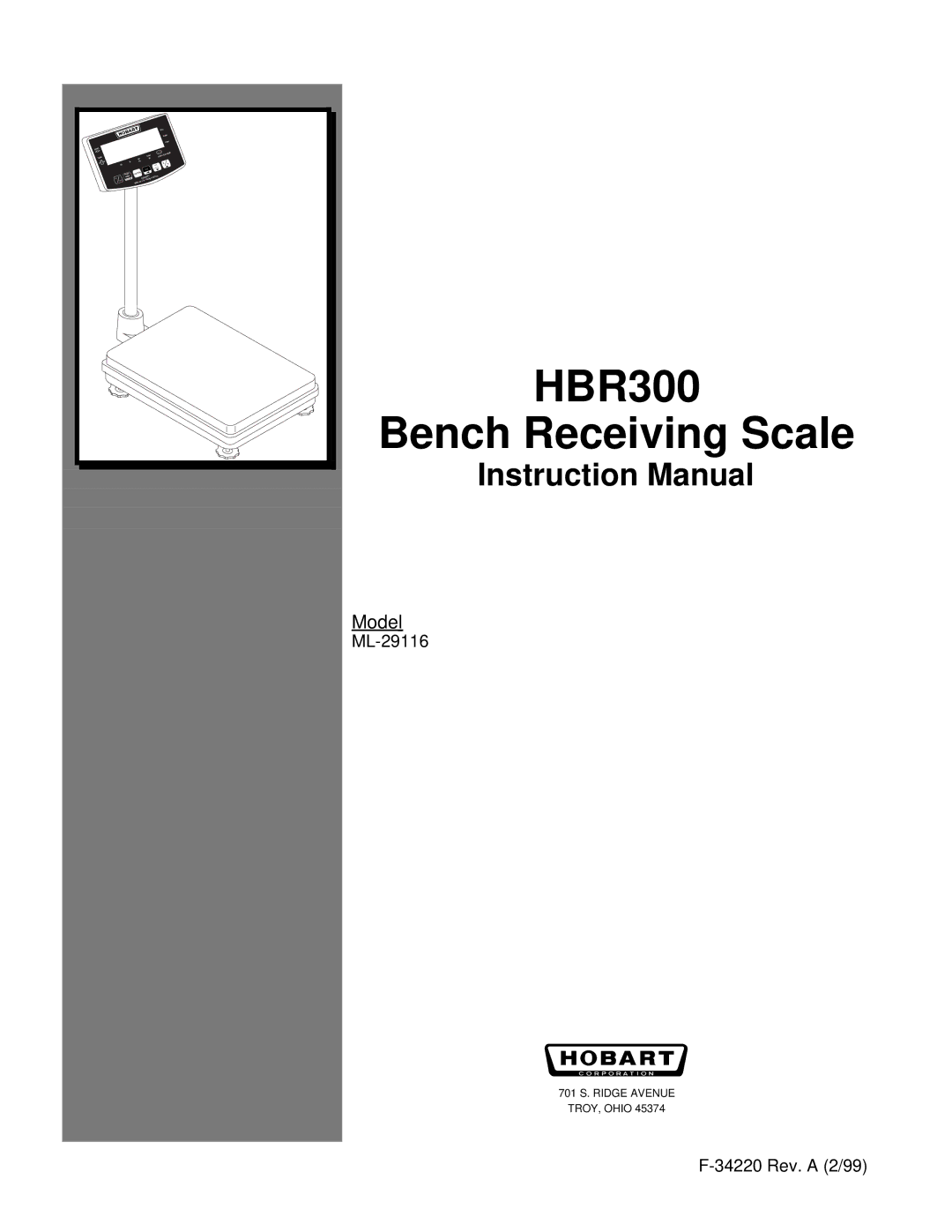 Hobart instruction manual HBR300 Bench Receiving Scale 