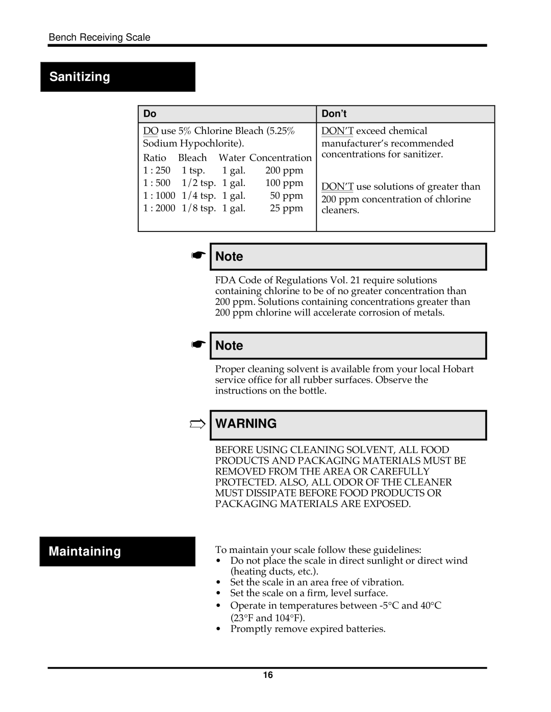 Hobart HBR300 instruction manual Sanitizing, Maintaining, Don’t 