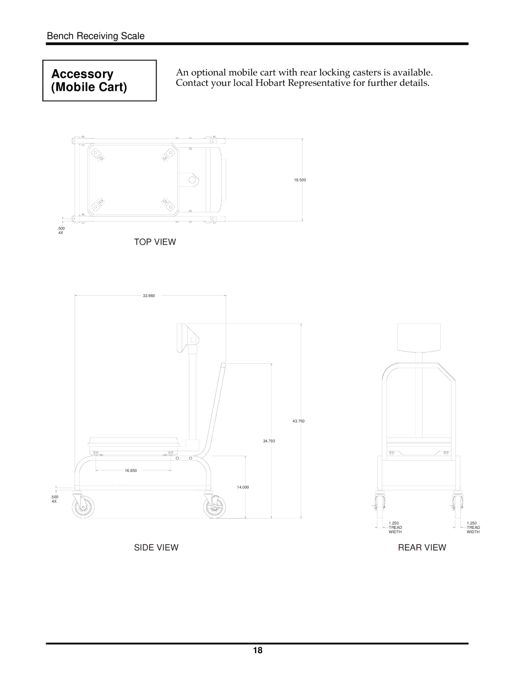 Hobart HBR300 instruction manual Accessory Mobile Cart 