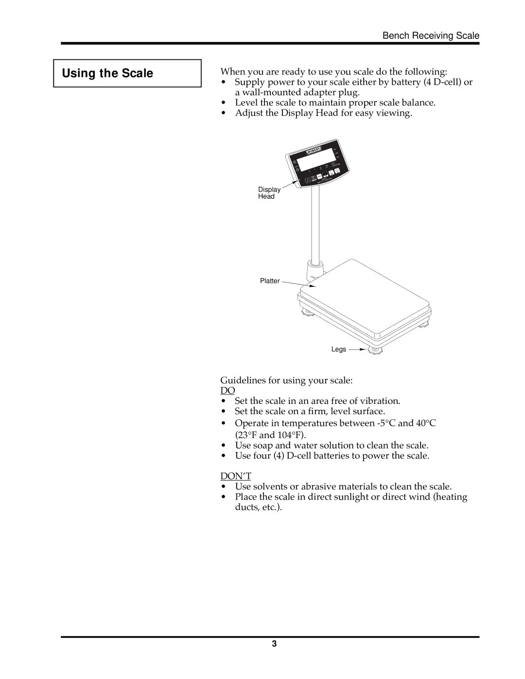 Hobart HBR300 instruction manual Using the Scale, Donõt 