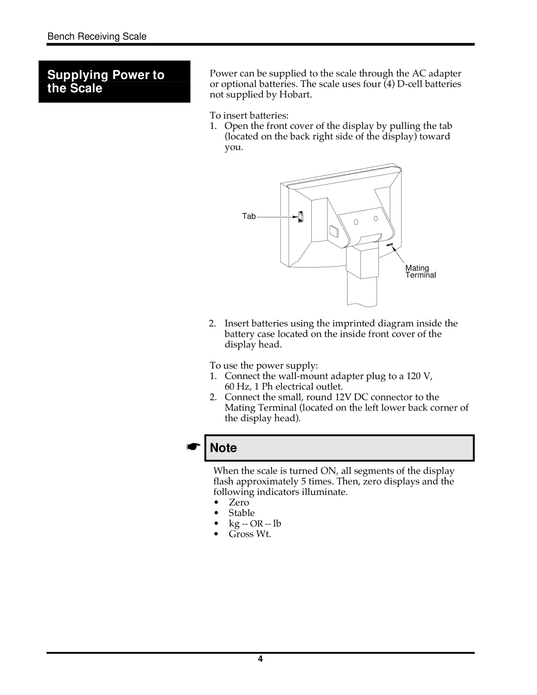 Hobart HBR300 instruction manual Supplying Power to the Scale 