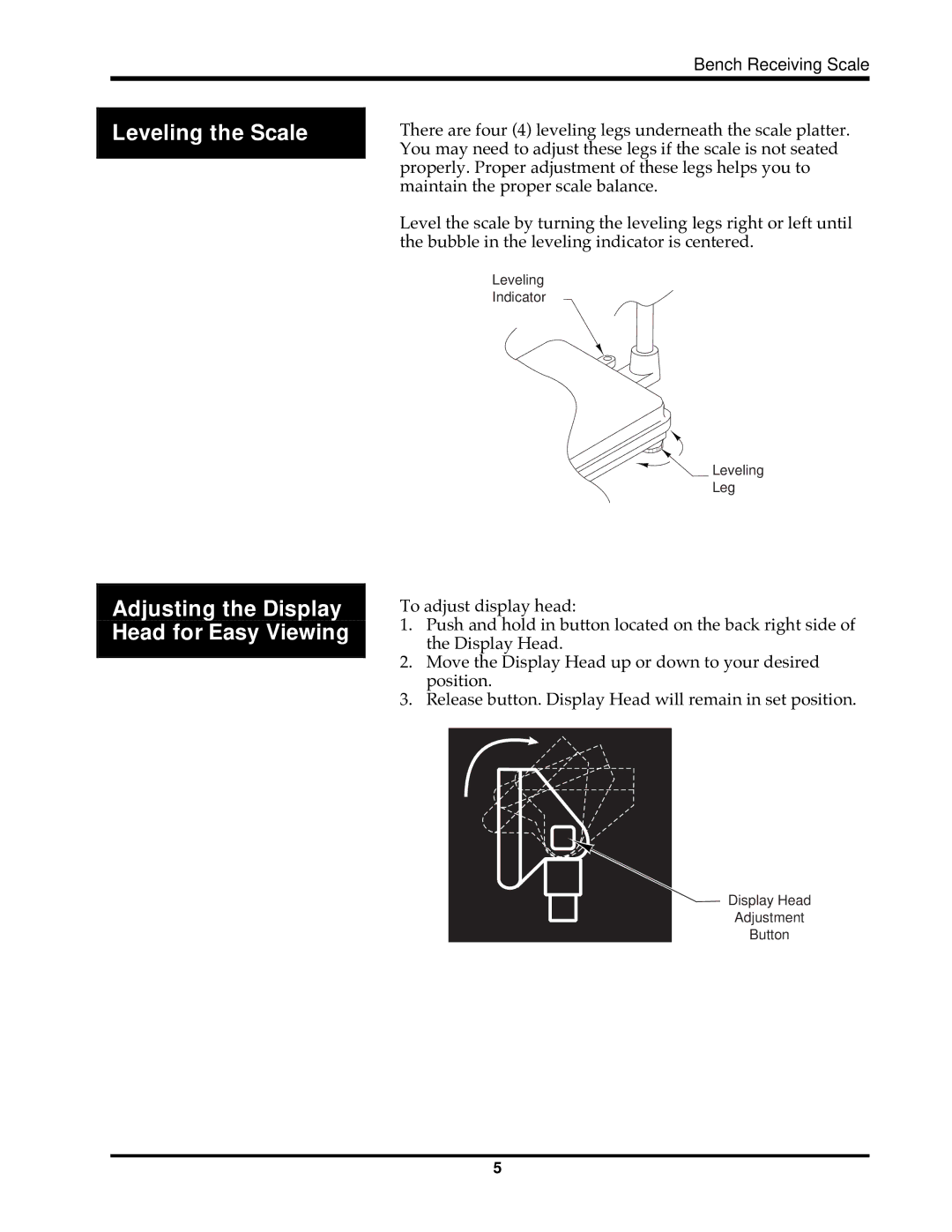 Hobart HBR300 instruction manual Leveling the Scale, Adjusting the Display Head for Easy Viewing 