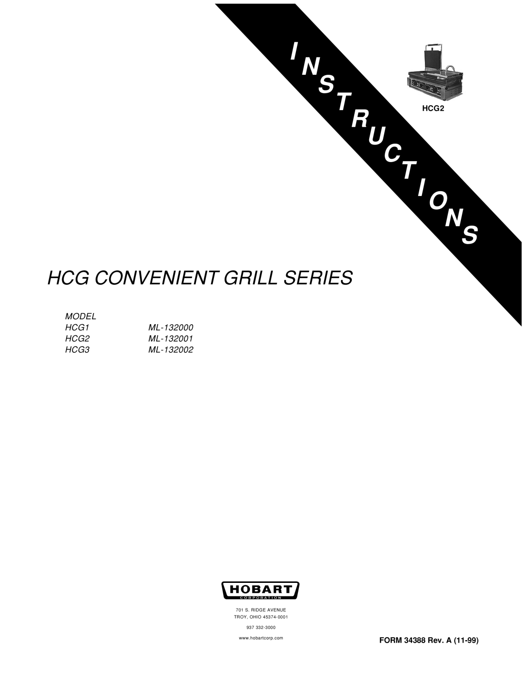 Hobart HCG2 ML-132001, HCG1 ML-132000, HCG3 ML-132002 manual Ons 