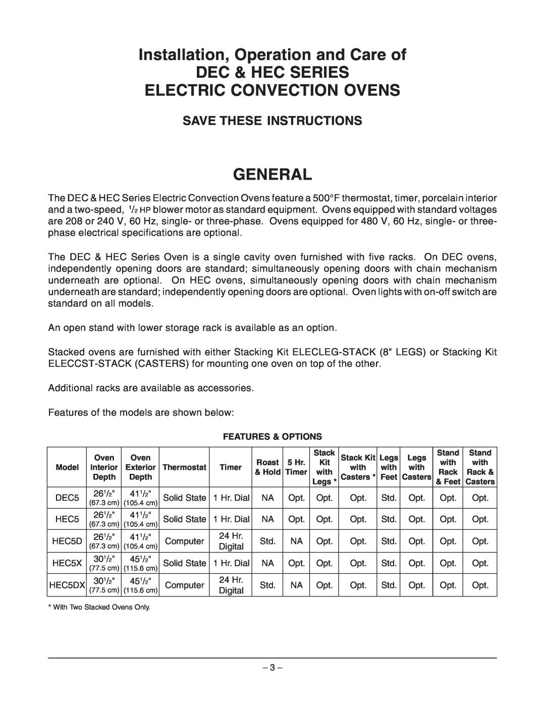 Hobart DEC5 ML-126749 manual Installation, Operation and Care of DEC & HEC SERIES, Electric Convection Ovens, General 