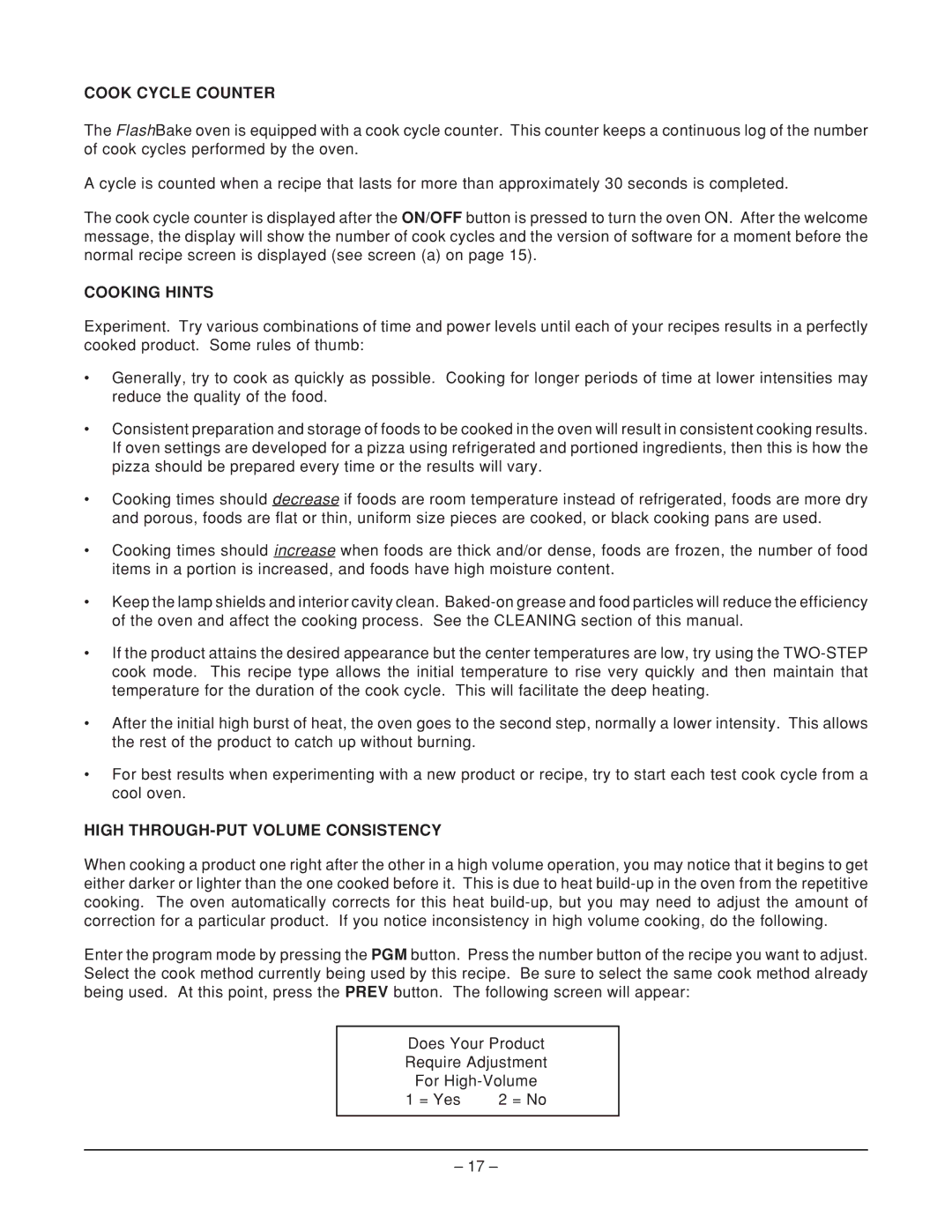 Hobart HFB12 ML-114909, HFB12 ML-114906 manual Cook Cycle Counter, Cooking Hints, High THROUGH-PUT Volume Consistency 