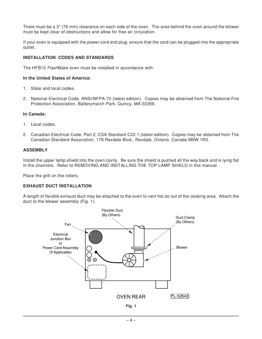 Hobart HFB12 ML-114906, HFB12 ML-114909 manual Installation Codes and Standards, United States of America, Canada, Assembly 