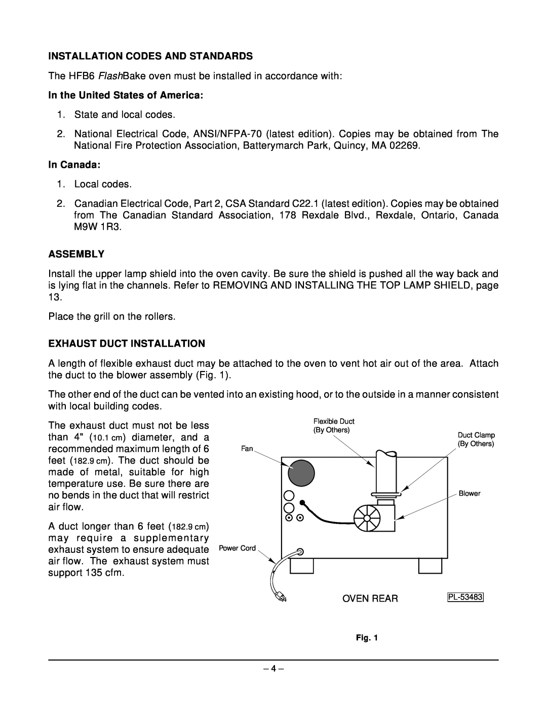 Hobart HFB6 manual Installation Codes And Standards, In the United States of America, In Canada, Assembly 