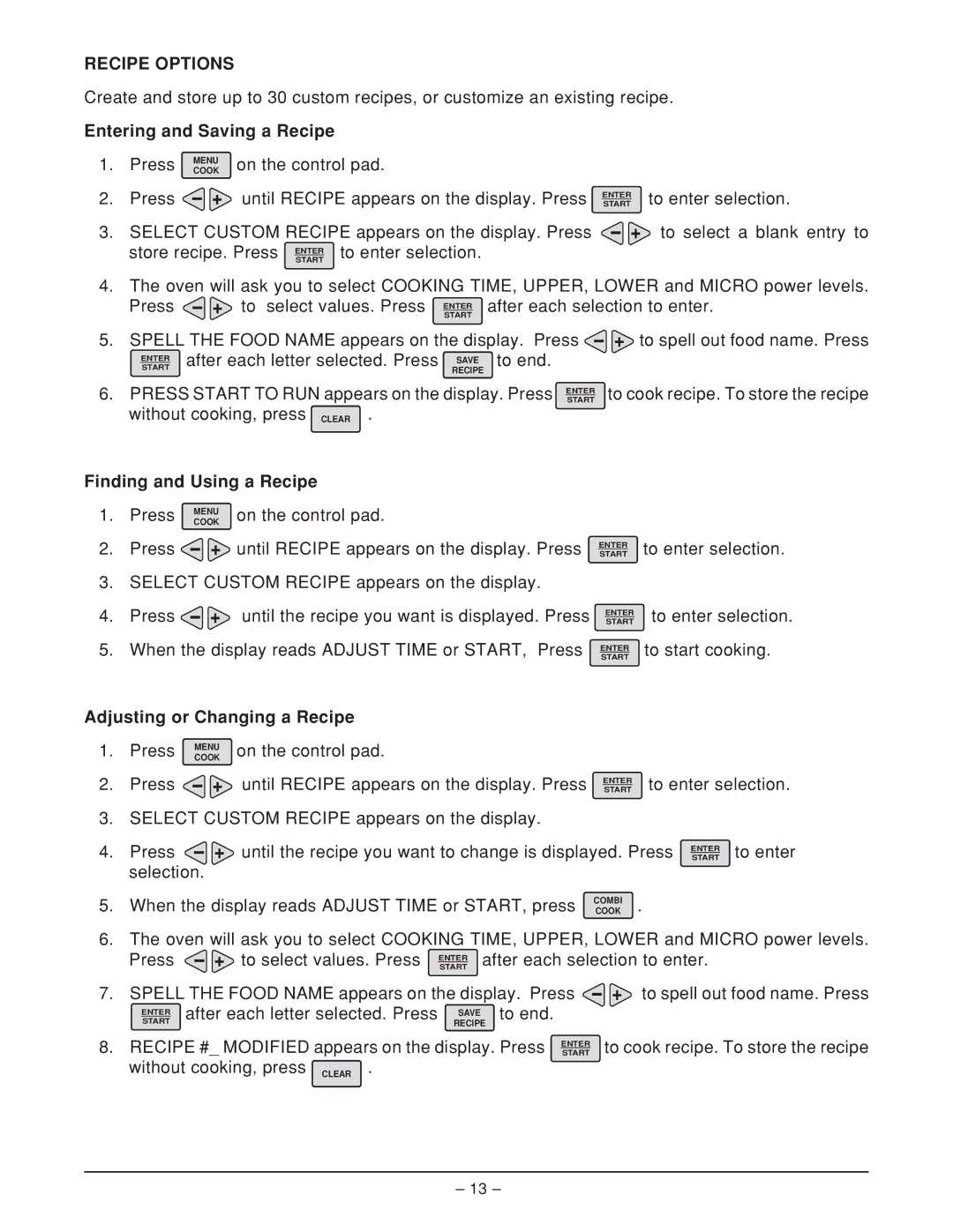 Hobart HFBMW2 ML-126818, HFBMW3 manual Recipe Options 