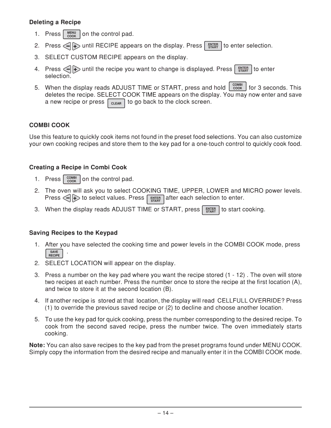 Hobart HFBMW3, HFBMW2 ML-126818 Deleting a Recipe Press, Creating a Recipe in Combi Cook, Saving Recipes to the Keypad 