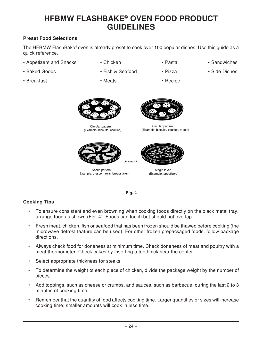 Hobart HFBMW3, HFBMW2 ML-126818 manual Hfbmw Flashbake Oven Food Product Guidelines, Cooking Tips 