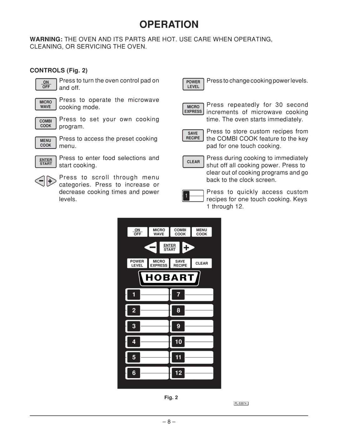 Hobart HFBMW3, HFBMW2 ML-126818 manual Operation, Controls Fig 