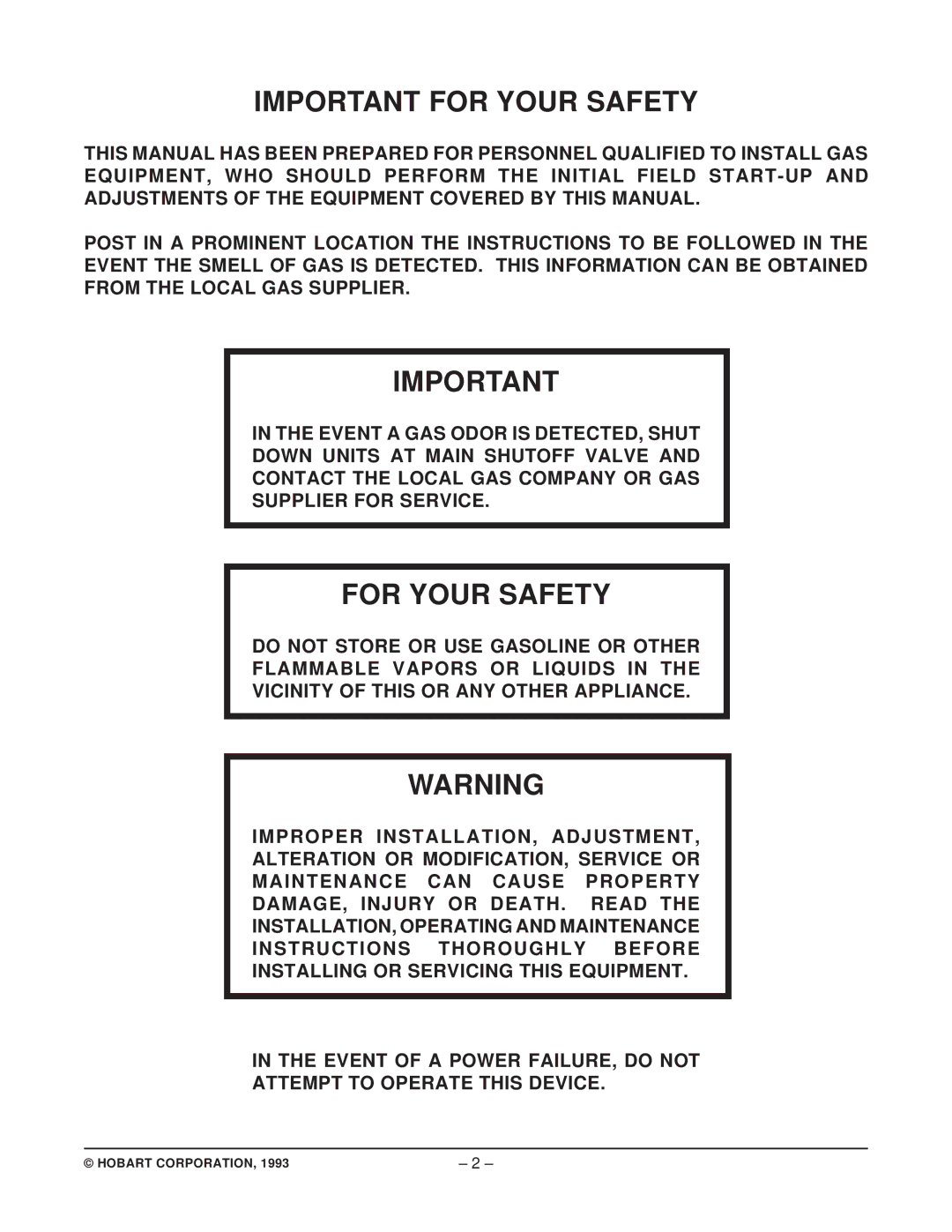 Hobart HGC40D & HGC60D, DGC1 manual Important for Your Safety, For Your Safety 