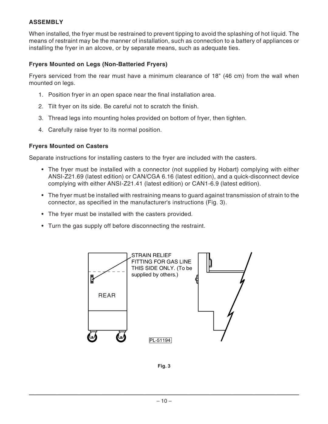 Hobart HGFS25 ML-126410, HGS65F ML-126958 Assembly, Fryers Mounted on Legs Non-Batteried Fryers, Fryers Mounted on Casters 