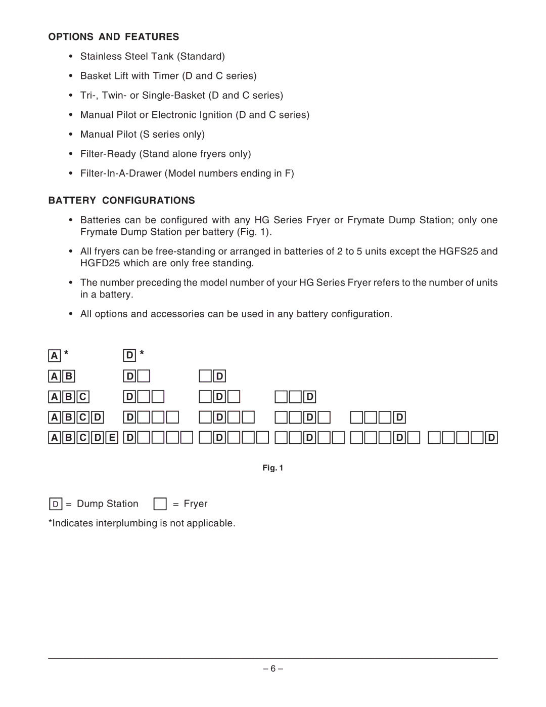 Hobart HGS45F ML-126955, HGS65F ML-126958, HGS85F ML-126961, HGF manual Options and Features, Battery Configurations, D E 