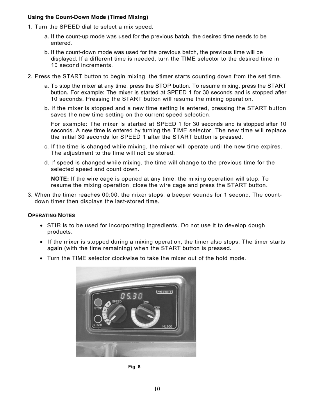 Hobart HL120 instruction manual Using the Count-Down Mode Timed Mixing 