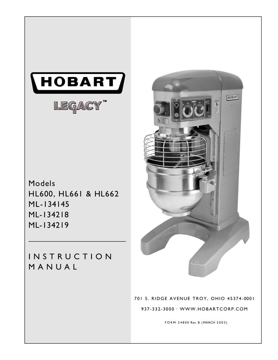 Hobart HL661 instruction manual S T R U C T I O N N U a L 