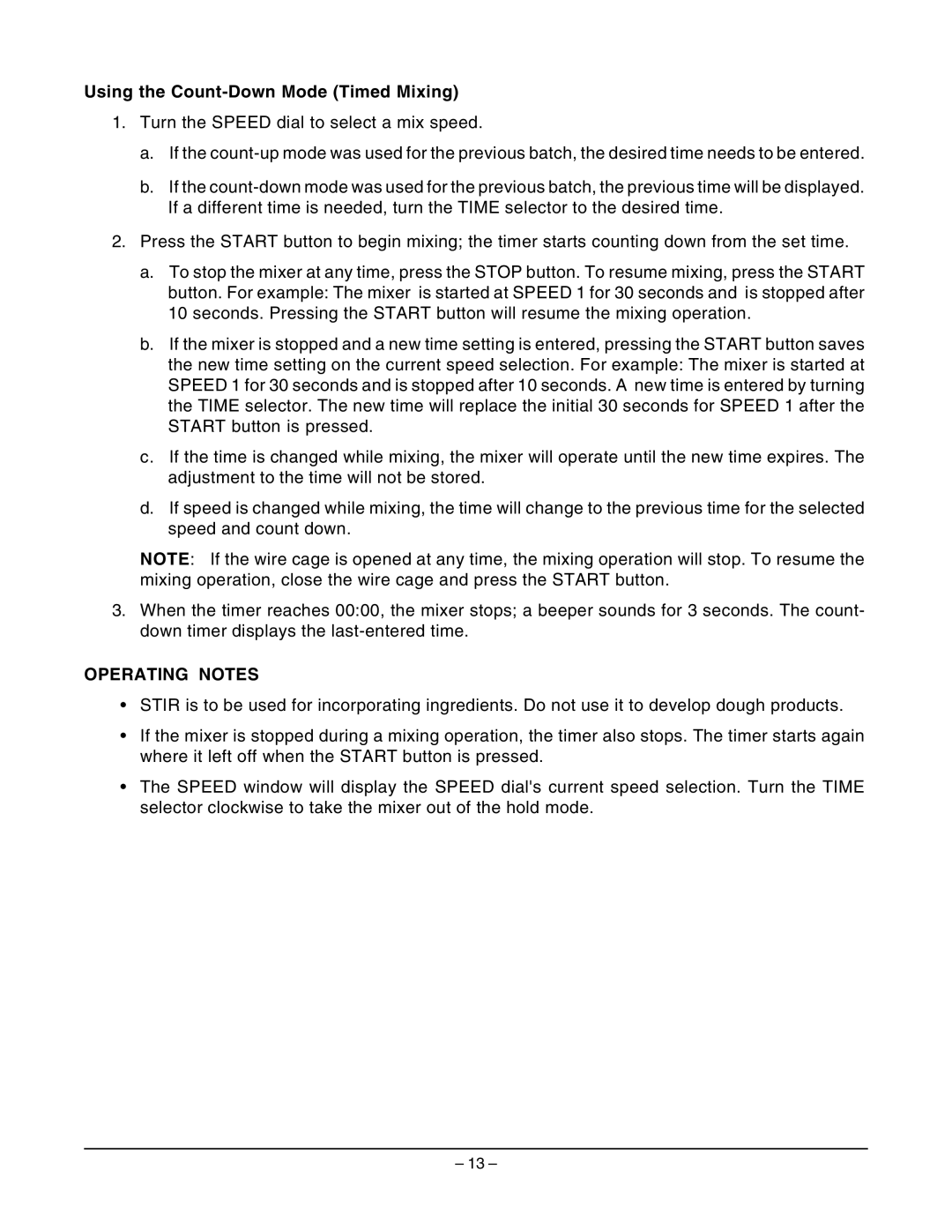 Hobart HL661 instruction manual Using the Count-Down Mode Timed Mixing, Operating Notes 