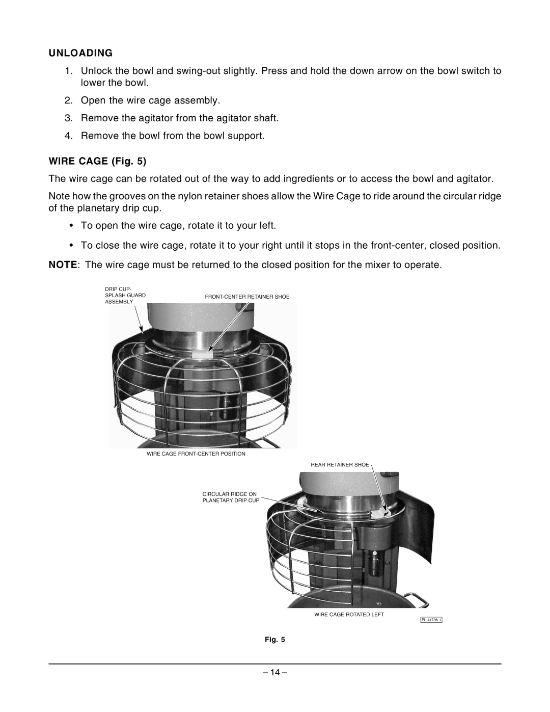 Hobart HL661 instruction manual Unloading, Wire Cage Fig 