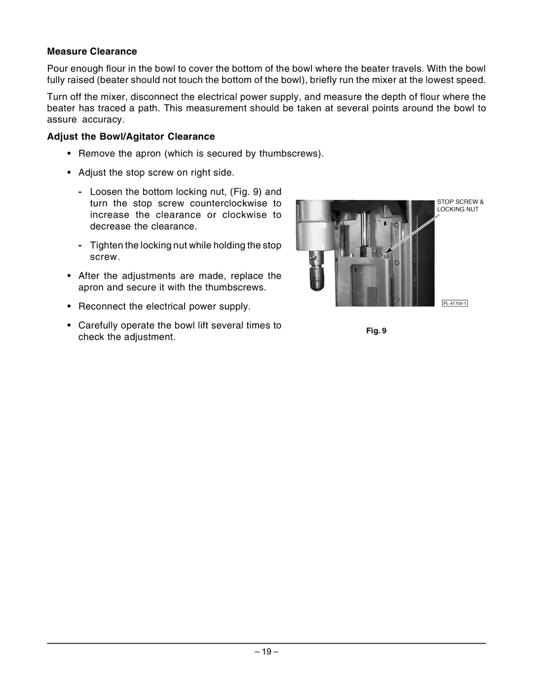 Hobart HL661 instruction manual Measure Clearance, Adjust the Bowl/Agitator Clearance 