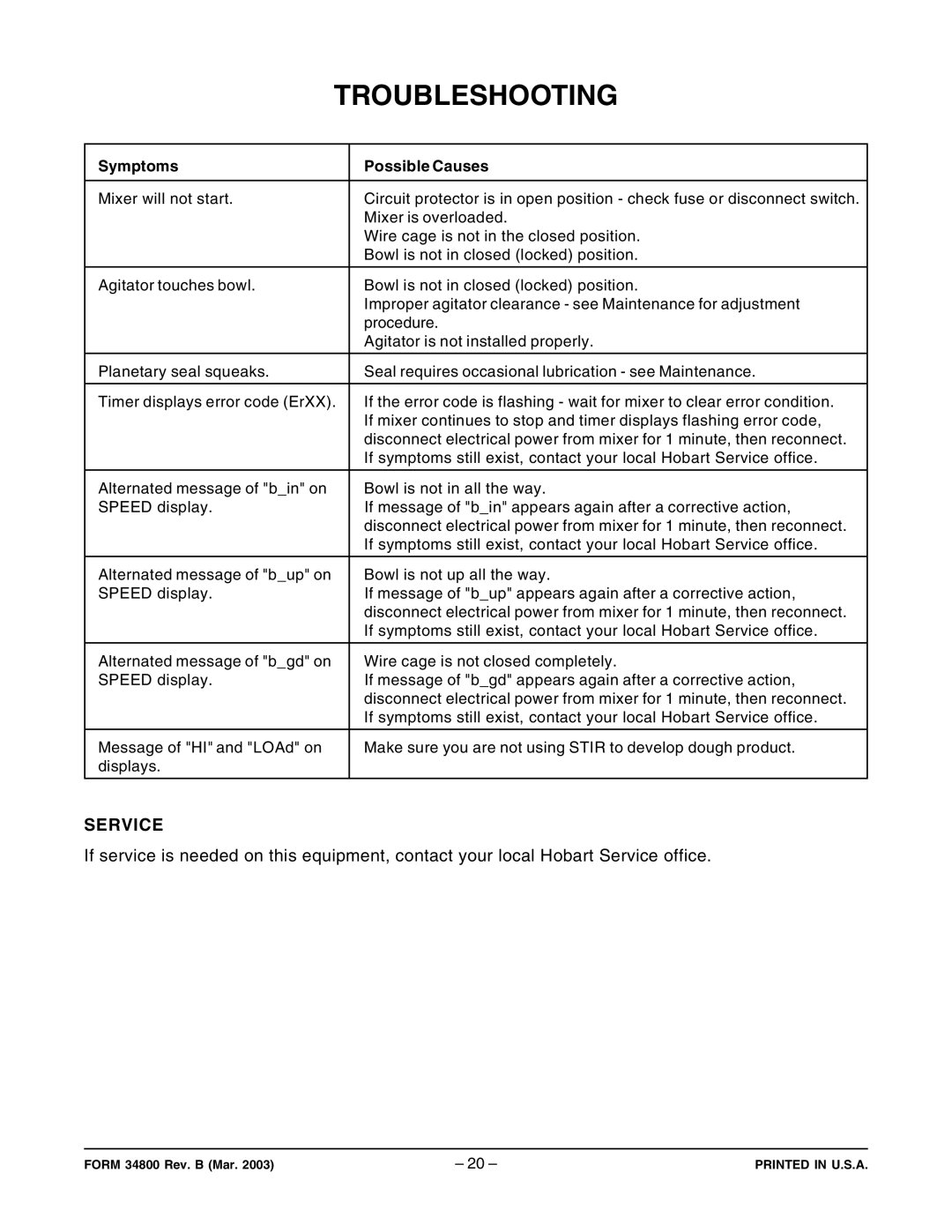 Hobart HL661 instruction manual Troubleshooting, Service 