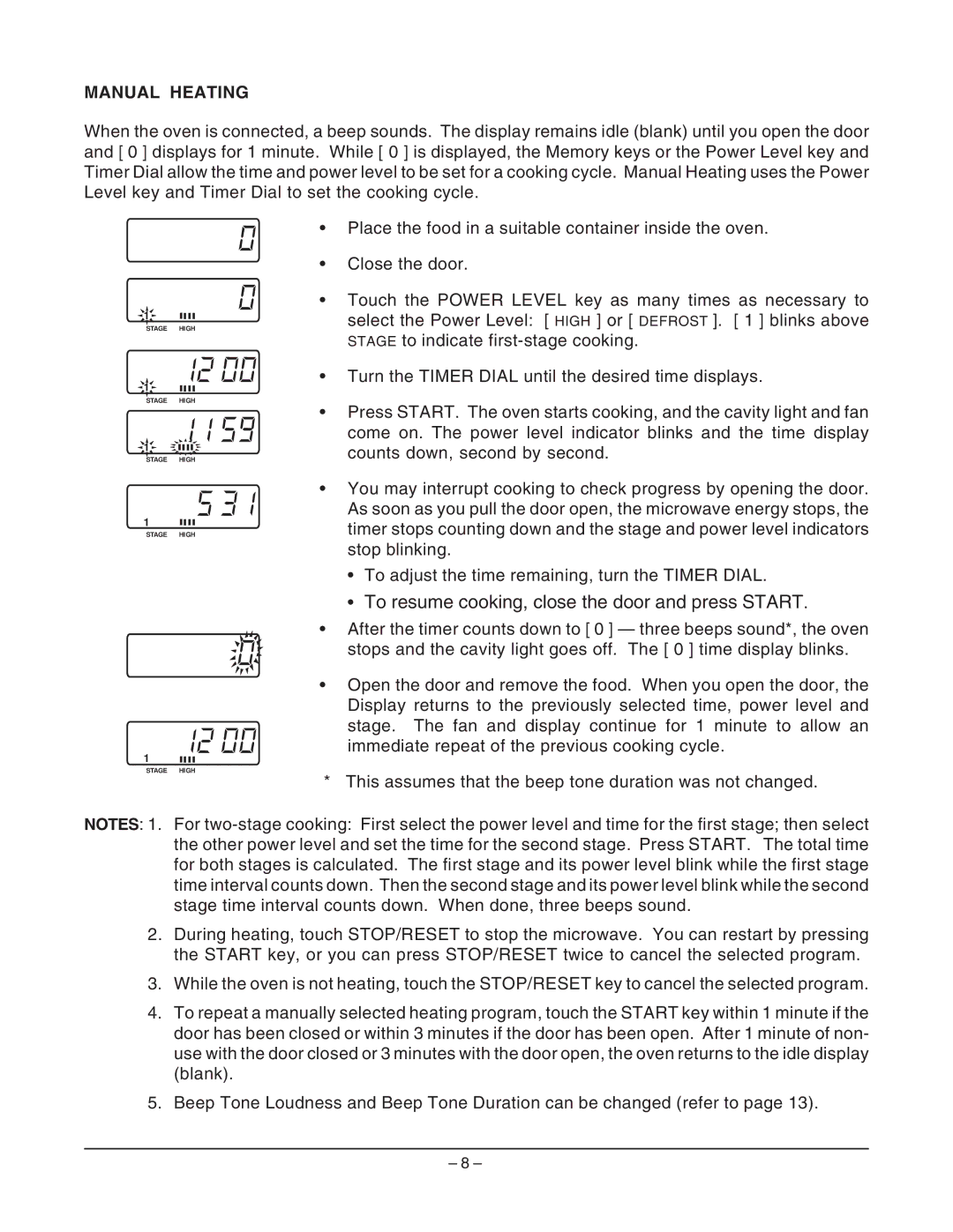 Hobart HM1200 manual To resume cooking, close the door and press Start, Manual Heating 