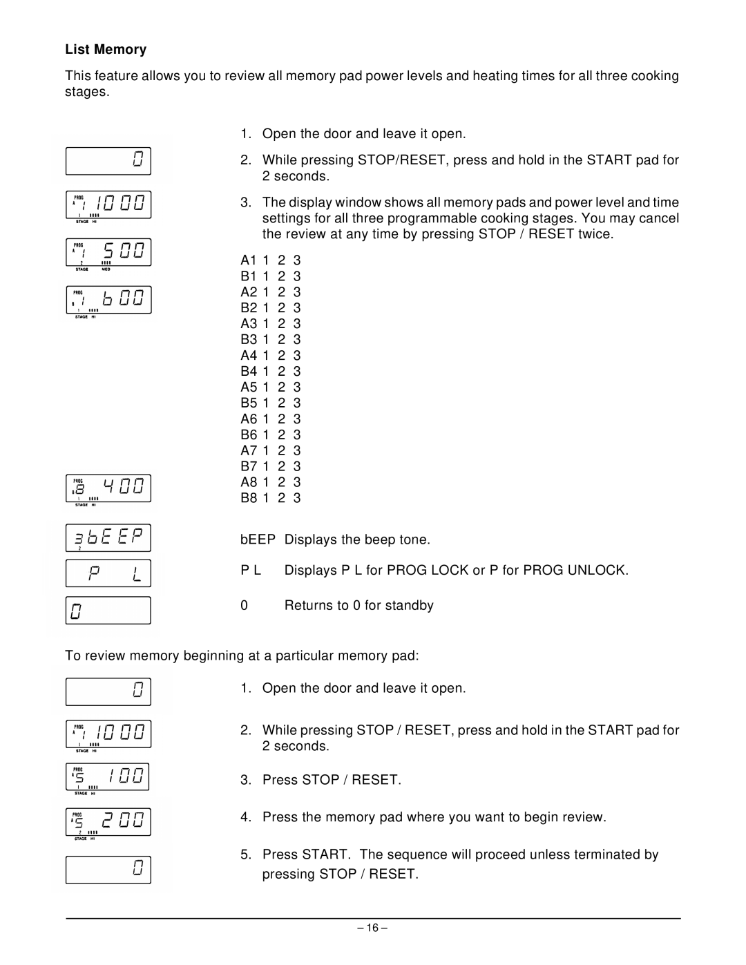 Hobart HM1600 manual List Memory 