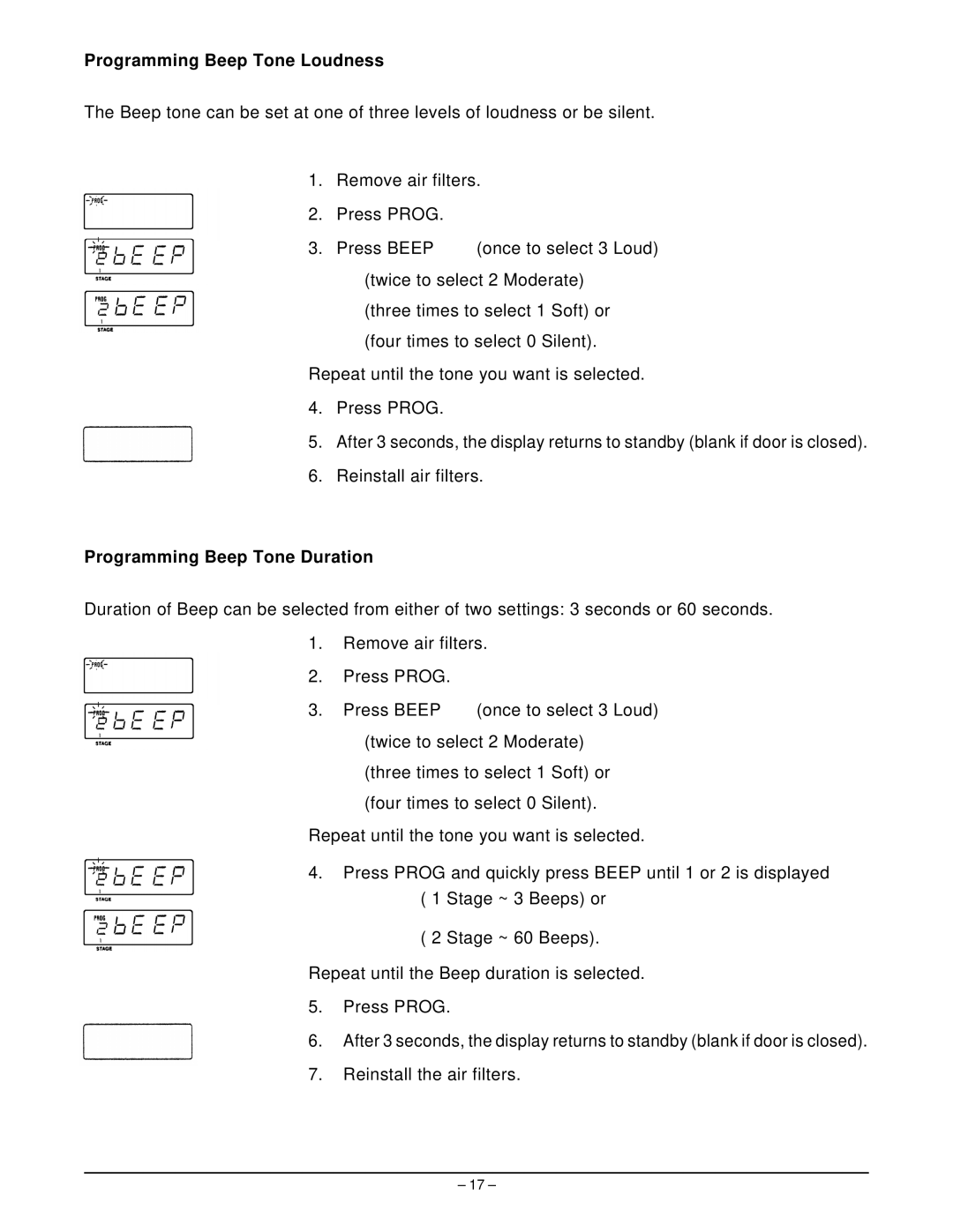 Hobart HM1600 manual Programming Beep Tone Loudness, Programming Beep Tone Duration 