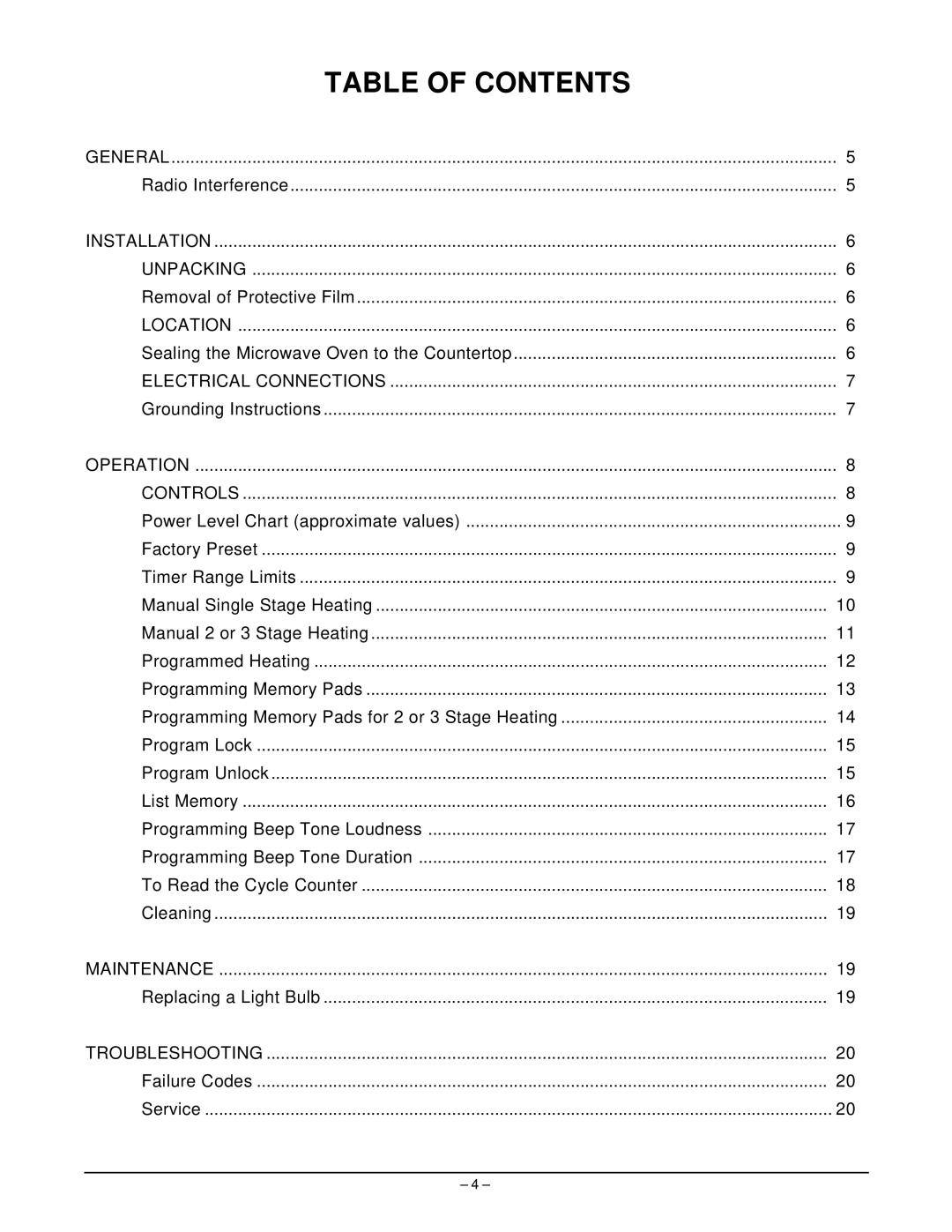 Hobart HM1600 manual Table of Contents 