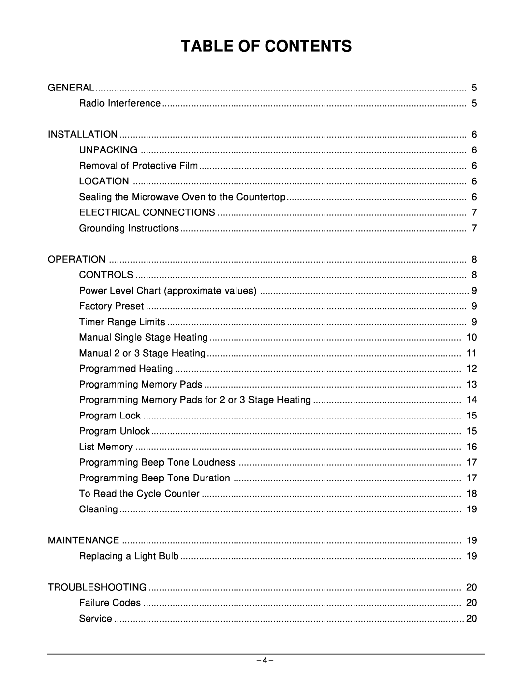 Hobart HM1600 manual Table Of Contents 