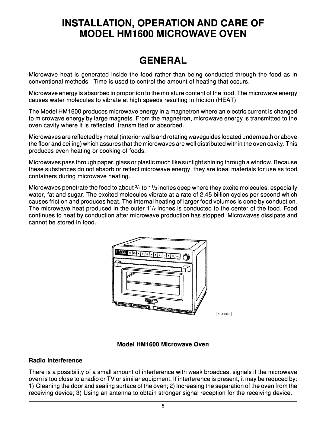 Hobart manual Installation, Operation And Care Of, MODEL HM1600 MICROWAVE OVEN GENERAL 