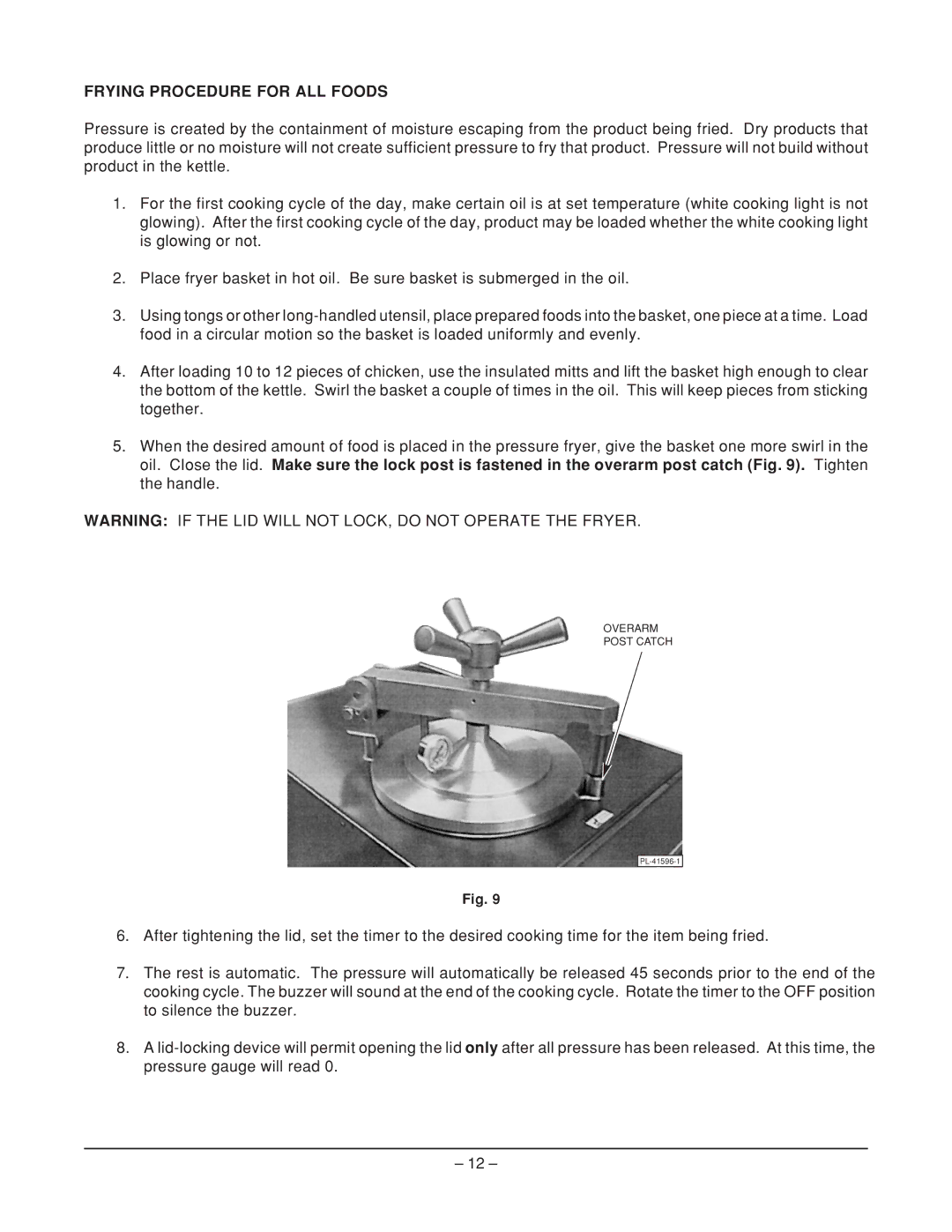 Hobart HPGF15 manual Frying Procedure for ALL Foods 