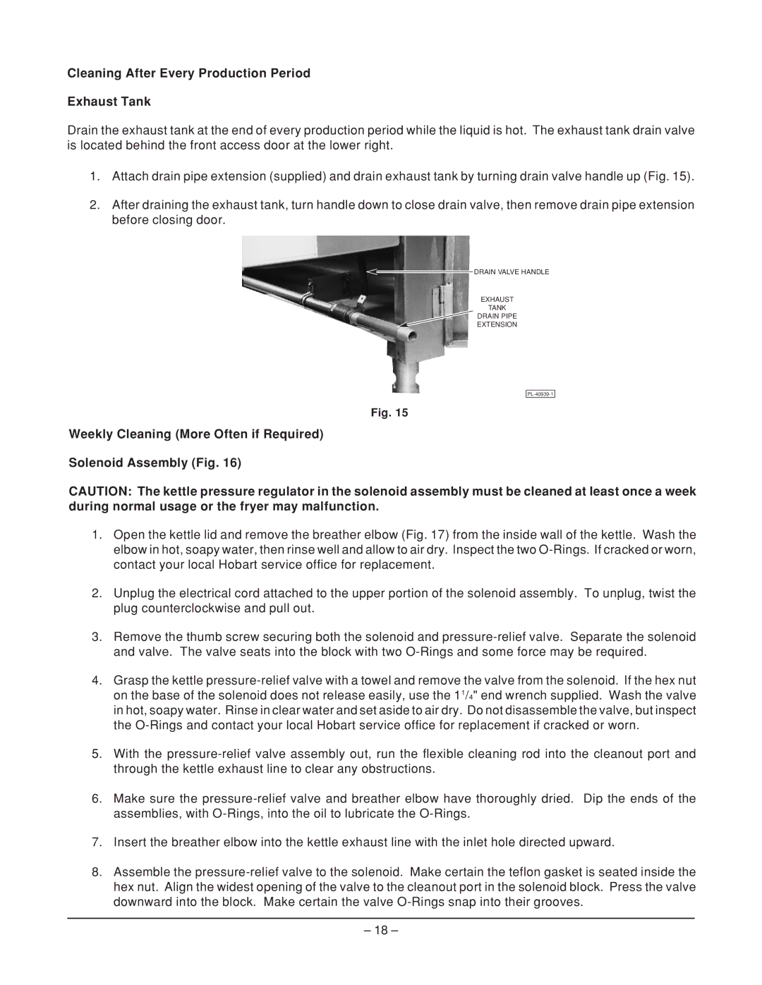 Hobart HPGF15 manual Cleaning After Every Production Period Exhaust Tank 