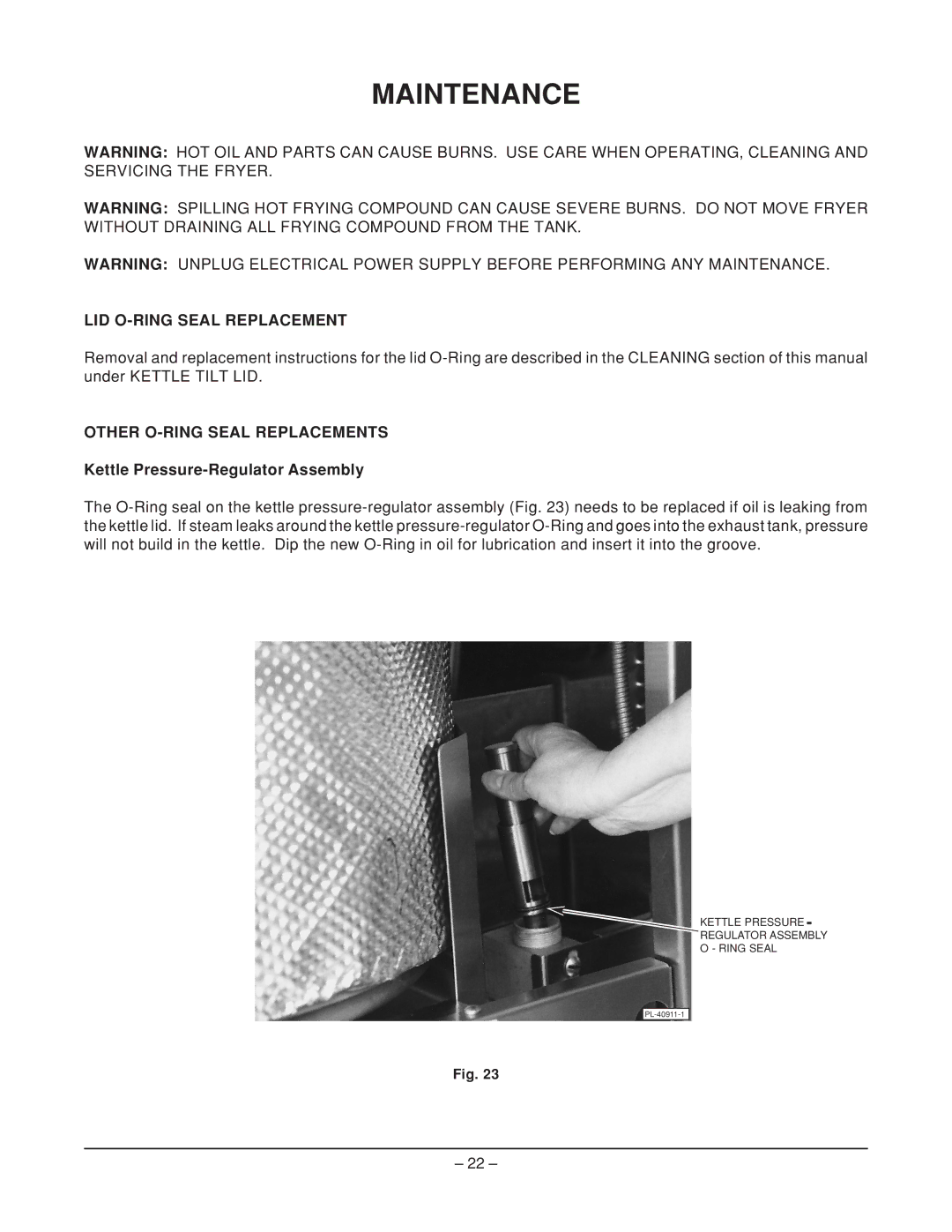 Hobart HPGF15 Maintenance, LID O-RING Seal Replacement, Other O-RING Seal Replacements, Kettle Pressure-Regulator Assembly 